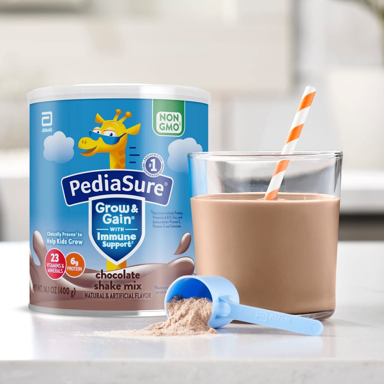 PediaSure Grow & Gain with Immune Support Shake Mix Powder,Kids Shake,23 Vitamins and Minerals,6g Protein,Helps Kids Catch Up On Growth,Non-GMO,Gluten-No,Chocolate,14.1-oz Can,3 Cans—24 Servings - Image 8